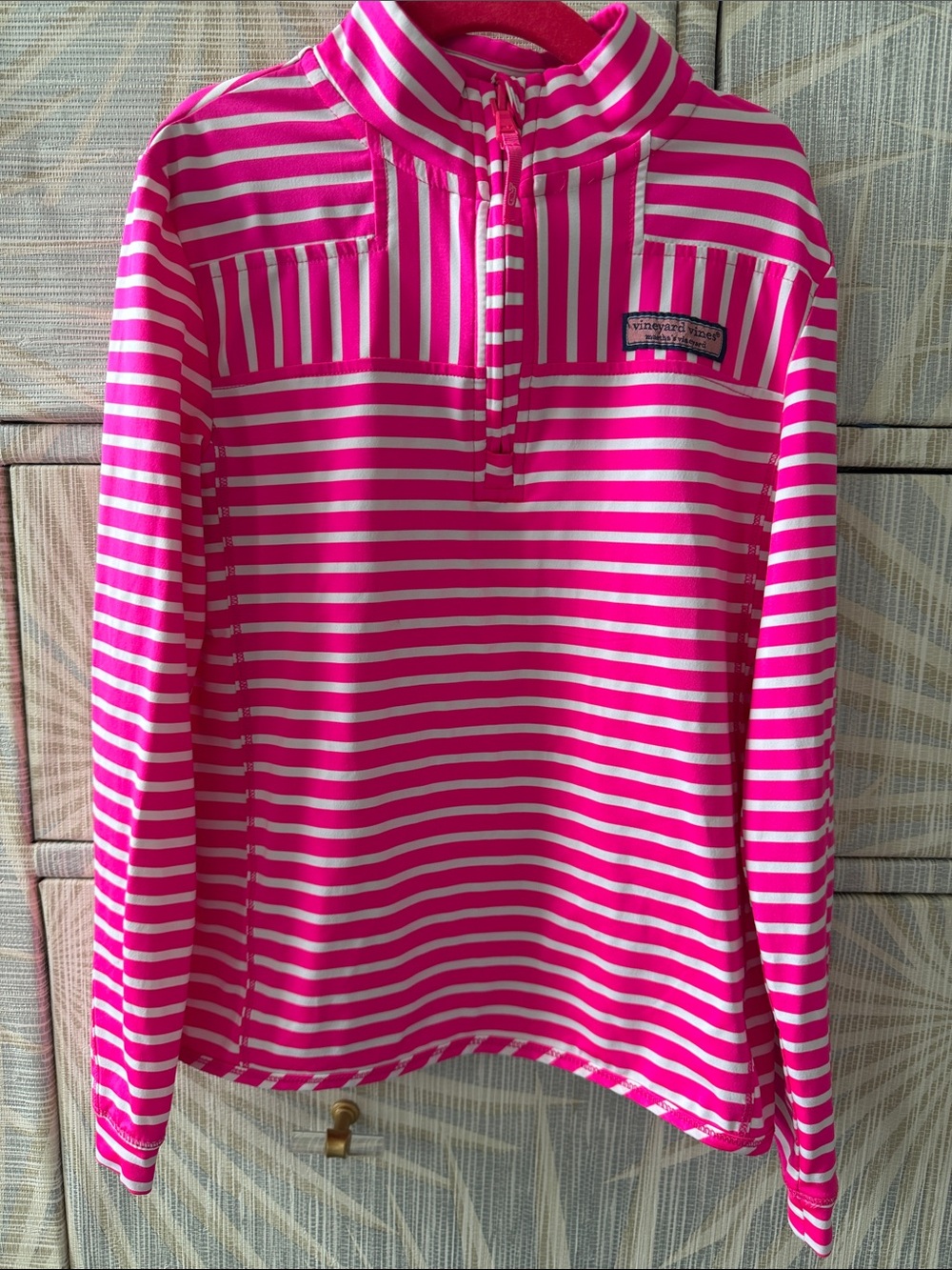 Vineyard Vines Hot Pink and White Striped Half-Zip Pullover